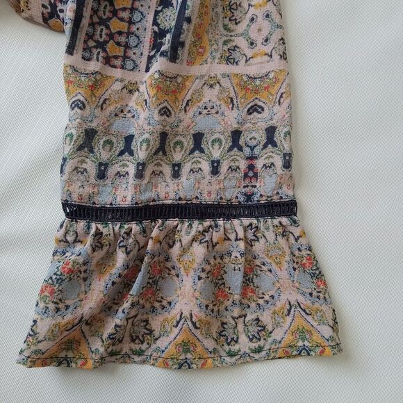 Democracy Bohemian Multicolored Ruffled Bell Sleeve Peasant Blouse Women's Small - Picture 9 of 12